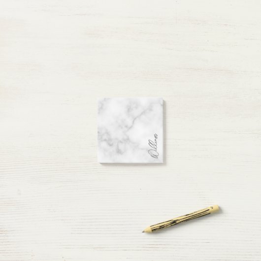 Witte Marble Modern Script Persoonlijke naam Post-it® Notes (Op bureau)