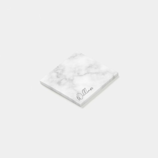 Witte Marble Modern Script Persoonlijke naam Post-it® Notes (Schuin)