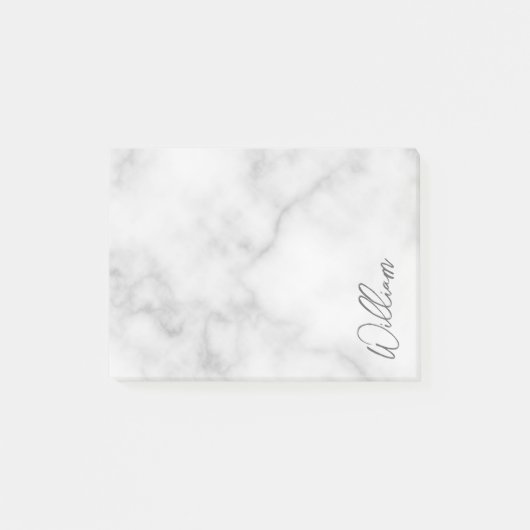 Witte Marble Modern Script Persoonlijke naam Post-it® Notes (Voorkant)