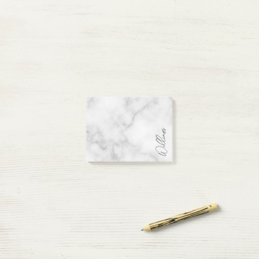 Witte Marble Modern Script Persoonlijke naam Post-it® Notes (Op bureau)
