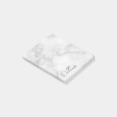 Witte Marble Modern Script Persoonlijke naam Post-it® Notes (Schuin)