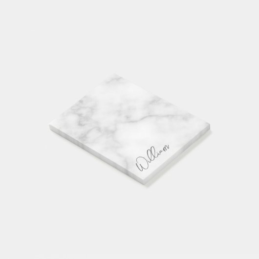 Witte Marble Modern Script Persoonlijke naam Post-it® Notes (Schuin)