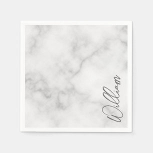 Witte Marble Modern Script Persoonlijke naam Servet