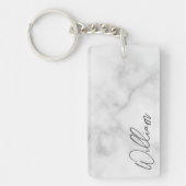 Witte Marble Modern Script Persoonlijke naam Sleutelhanger (Voorkant)