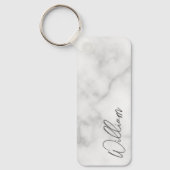 Witte Marble Modern Script Persoonlijke naam Sleutelhanger (Voorkant)