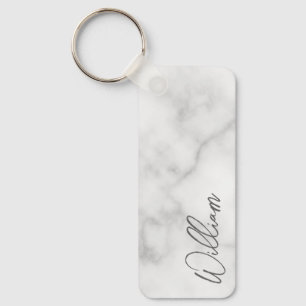Witte Marble Modern Script Persoonlijke naam Sleutelhanger
