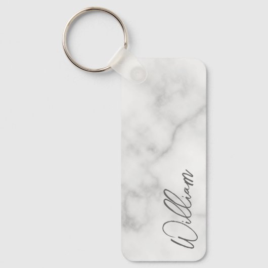 Witte Marble Modern Script Persoonlijke naam Sleutelhanger (Voorkant)