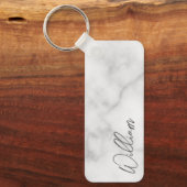 Witte Marble Modern Script Persoonlijke naam Sleutelhanger (Voorkant)