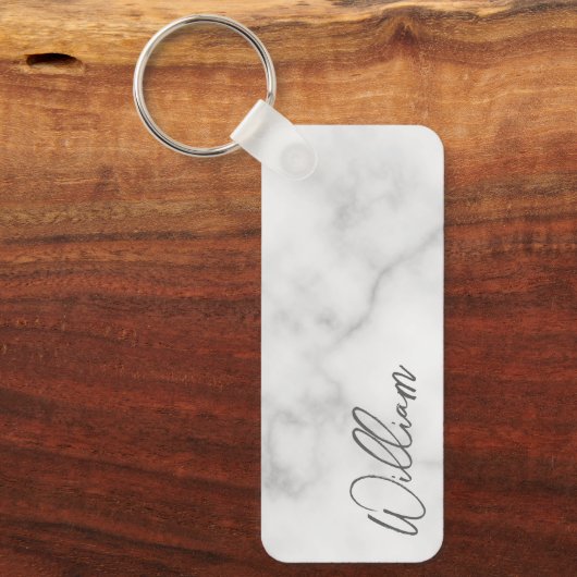 Witte Marble Modern Script Persoonlijke naam Sleutelhanger (Voorkant)