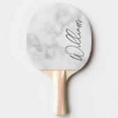 Witte Marble Modern Script Persoonlijke naam Tafeltennisbatje (Voorkant)