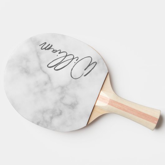 Witte Marble Modern Script Persoonlijke naam Tafeltennisbatje (Zijkant)
