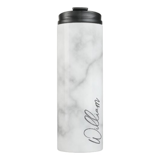 Witte Marble Modern Script Persoonlijke naam Thermosbeker (Voorkant)