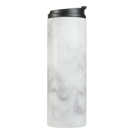 Witte Marble Modern Script Persoonlijke naam Thermosbeker (Gedraaid links)