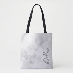 Witte Marble Modern Script Persoonlijke naam Tote Bag