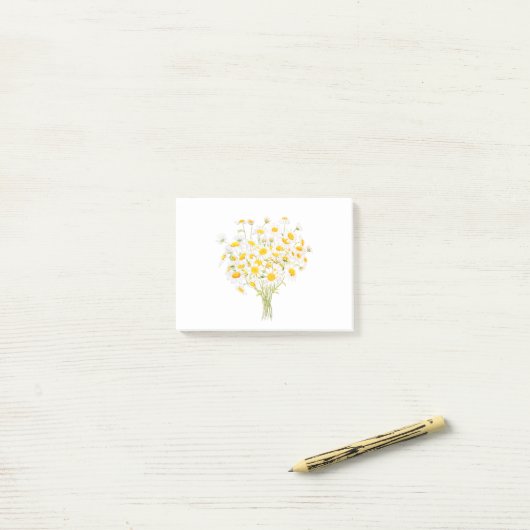 witte Margaret daisy waterverf en inktbouquet Post-it® Notes (Op bureau)