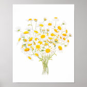 witte Margaret daisy waterverf en inktbouquet Poster (Voorkant)