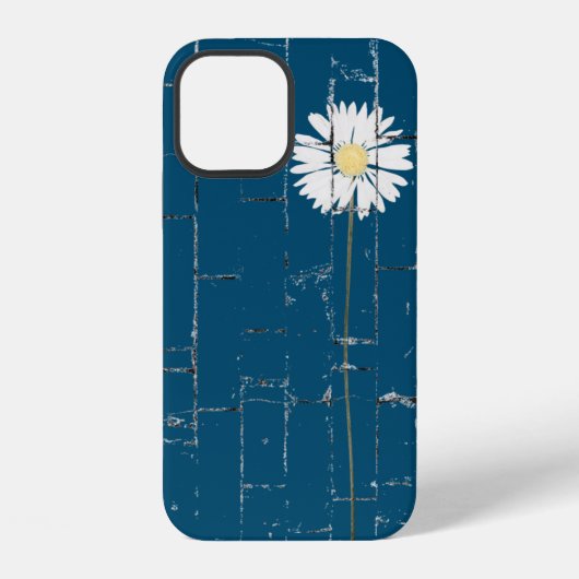 witte margriet op blauwe baksteen iPhone hoesje (Achterkant)