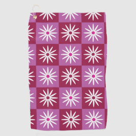 Witte margriet op rood en roze ruitjesbord golfhanddoek