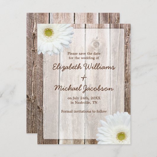 Witte Margriet Rustieke Schuur Save the Date Aanko (Voorkant / Achterkant)