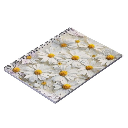 Witte margrieten over noodlijdend papier notitieboek (Linkerzijde)