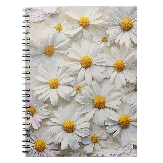 Witte margrieten over noodlijdend papier notitieboek (Voorkant)