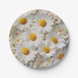 Witte margrieten over noodlijdend papier papieren bordje