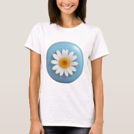Witte Marguerite in een lichtblauwe cirkel achterg T-shirt