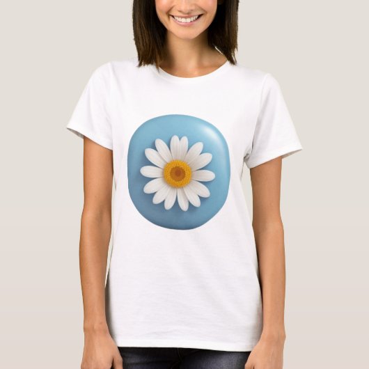 Witte Marguerite in een lichtblauwe cirkel achterg T-shirt (Voorkant)