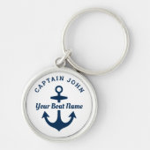 Witte marine aangepaste kapitein en bootnaamanker sleutelhanger (Voorkant)