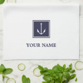 Witte Marine Blauw Anker Gepersonaliseerde Keuken Theedoek (Gevouwen)