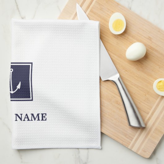 Witte Marine Blauw Anker Gepersonaliseerde Keuken  Theedoek (Quarter Fold)