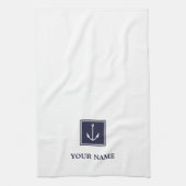 Witte Marine Blauw Anker Gepersonaliseerde Keuken  Theedoek (Verticaal)