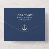 Witte Marine Blauw Anker Nautische Huwelijk All In One Uitnodiging (Achterkant)