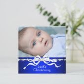 Witte Marine Blauwe Baby Boy Fotodoop Kaart (Staand voorkant)