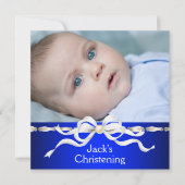 Witte Marine Blauwe Baby Boy Fotodoop Kaart (Voorkant)