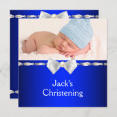 Witte Marine Blauwe Baby Boy Fotodoop Kaart (Voorkant / Achterkant)