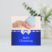 Witte Marine Blauwe Baby Boy Fotodoop Kaart (Staand voorkant)