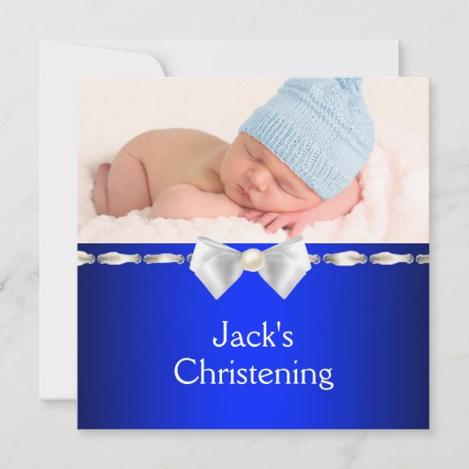 Witte Marine Blauwe Baby Boy Fotodoop Kaart (Voorkant)