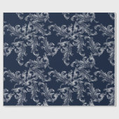 Witte Marine Blauwe Brocade Kerstmis Cadeaupapier (Vlak)