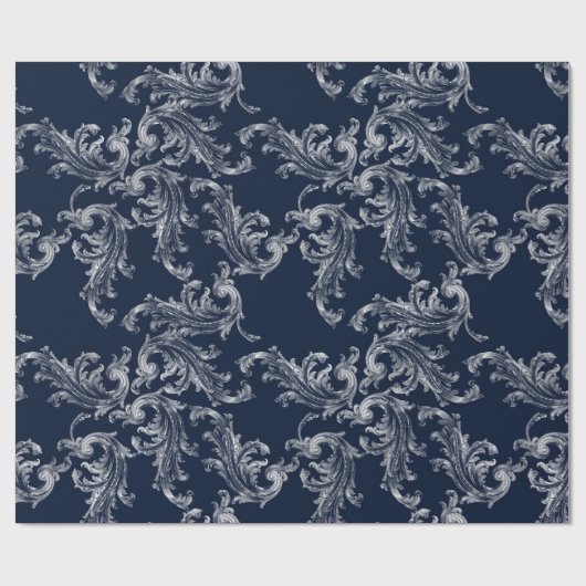 Witte Marine Blauwe Brocade Kerstmis Cadeaupapier (Vlak)