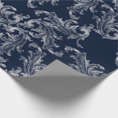 Witte Marine Blauwe Brocade Kerstmis Cadeaupapier (Hoek)