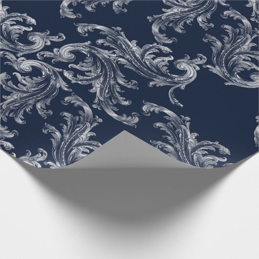 Witte Marine Blauwe Brocade Kerstmis Cadeaupapier (Hoek)