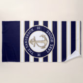 Witte Marine Blauwe Streep Beach huis of Lake huis Strandlaken (Voorkant)