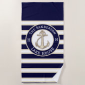 Witte Marine Blauwe Streep Beach huis of Lake huis Strandlaken (Voorkant)