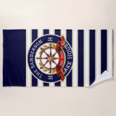 Witte Marine Blauwe Streep Beach huis of Lake huis Strandlaken (Voorkant)