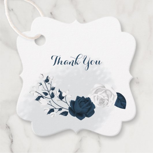 Witte & marine bloemen dank u bedankjes labels (Voorkant)
