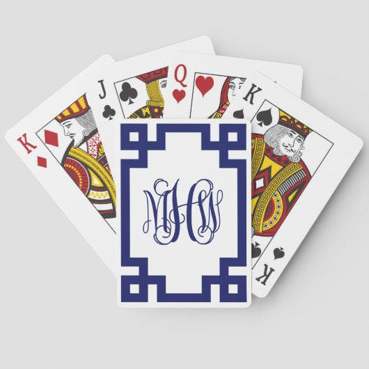 Witte Marine Griekse Key Vine Script Monogram DIY  Pokerkaarten (Achterkant)