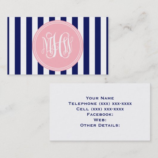 Witte Marine Vert Stripe 6x Pnk Vine Monogram DIY  Visitekaartje (Voorkant / Achterkant)