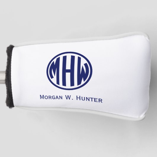Witte Marine Zwart Cirkel Monogram Lettertype DIY  Golfheadcover (Voorkant)