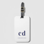 Witte marineblauwe naam initiaal modern bagagelabel (Voorkant (verticaal))